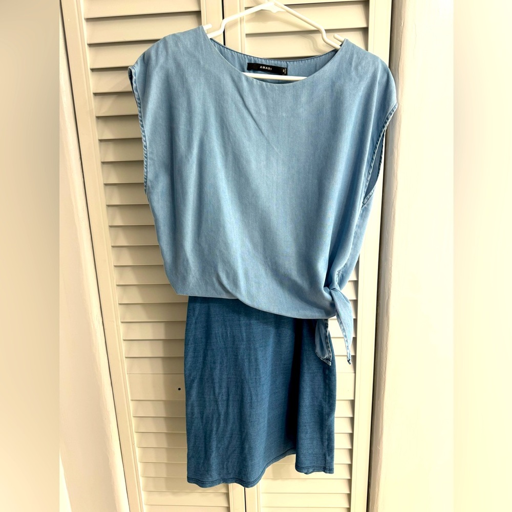 💗Chambray and jersey twofer mini dress